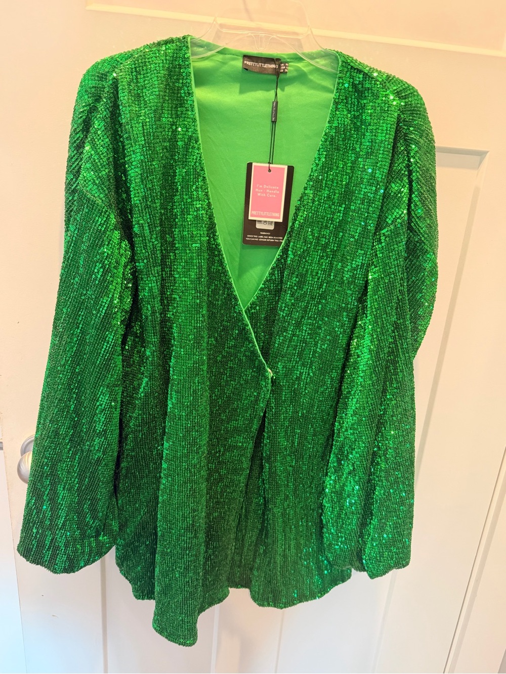NWT PrettyLittleThing Size 6 Green Sequin Wrap Blazer Dress Party Holiday